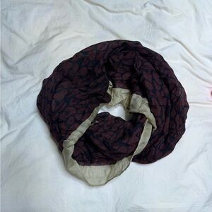 LOFT Burgundy and Black Leopard Infinity Scarf with Cream Trim